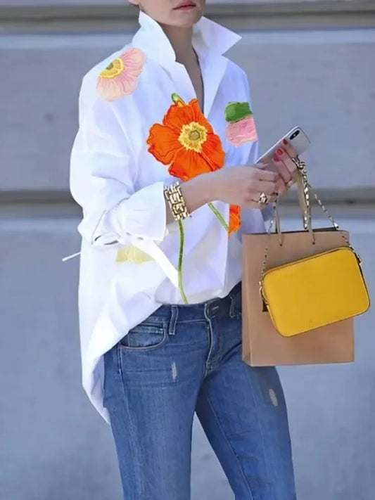 Long Sleeve Floral Printed Blouse - Fashion Connection 