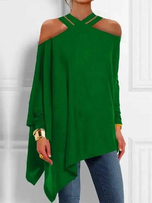 Cold Shoulder Halter Long Sleeve Blouse