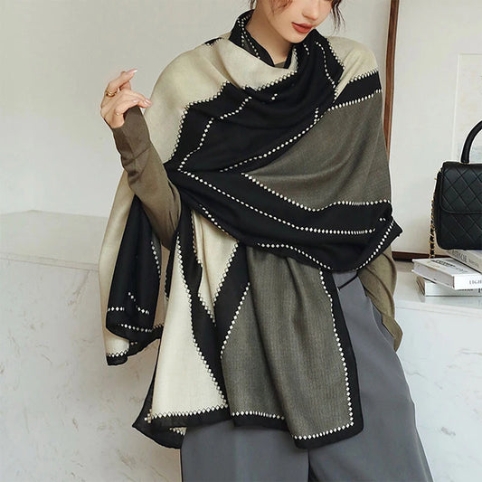 Fashion Printed Stripe Geometry Shawl
