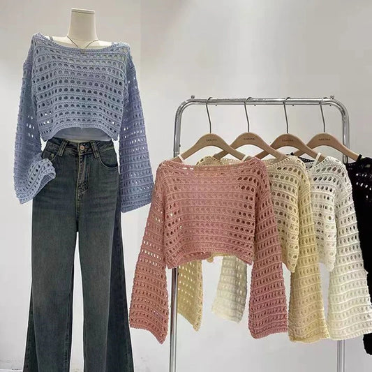 Long Sleeve Crochet Knit Top - Fashion Connection 