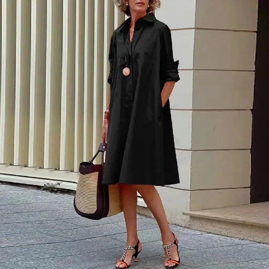 Women's Lapel Shirt Midi Dresses