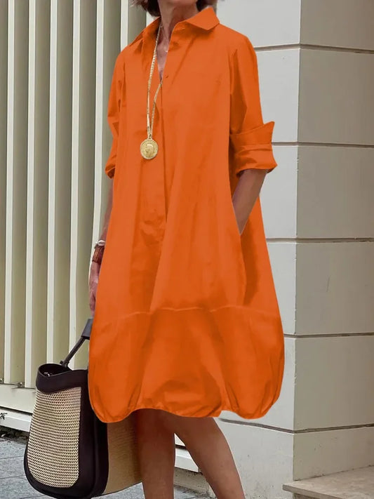 Lapel Shirts Long Sleeves Loose Dress - Fashion Connection 