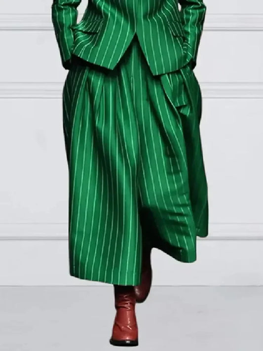 Women's Striped  Wide Legged 2 Piece Pant Set - Fashion Connection 
