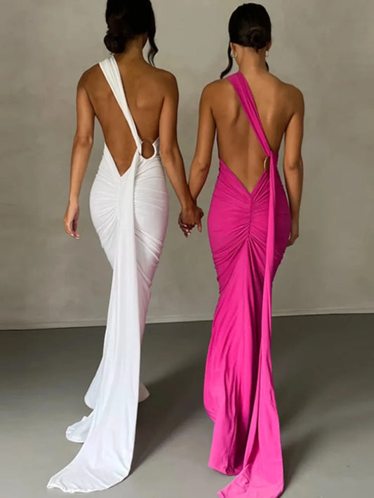 Mozision Oblique Shoulder Backless Party Dress - Fashion Connection 