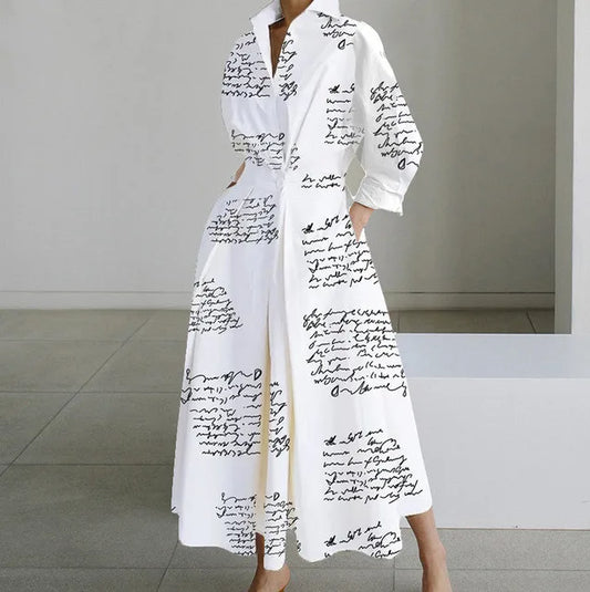 Long Sleeve Print and Solid Elegant Dress - Fashion Connection 
