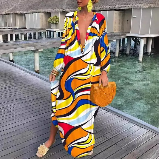 Women Deep V-Neck Maxi Dresses - Fashion Connection 