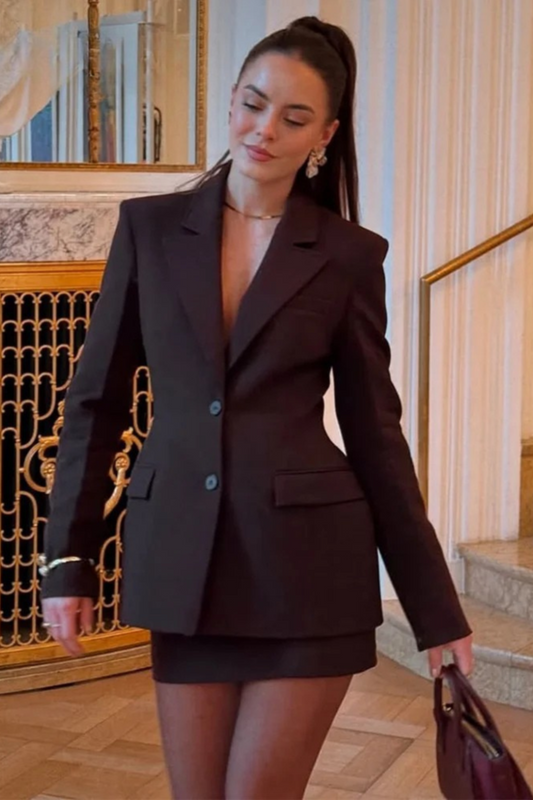 Single-Breasted Suit featuring Shrug Pockets Blazer, Elegant Zipper Skirt, Chic Baggy Pant